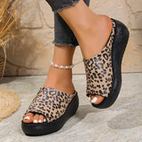 Summer Leopard Print Wedges Slippers Women 2026 Plus Size 43 Peep Toe Platform Sandals Woman Light Thick Sole Sandles Female