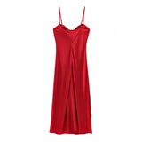 Sweetheart Neck Red Satin Long Dress for Women Spaghetti Strap Straight Elegant Party Vestidos Zip Beach New in Summer Dress