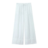 Foridol Cotton Linen White Long Pants Women Spring Summer Casual Wide Leg Pants Pantalones Elastic Waist Sash New Female Pants