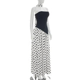 FDYOUI Elegant Bandage Polka Dot Patchwork Evening Dresses Women's 2026 Summer Off Shoulder High Slit Pleated Long Party Dress