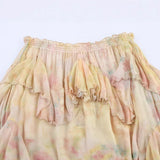 Women's Printed Layered Skirt Pastel Watercolor Print Tiered Ruffled Skirt Elastic Waist Chiffon Summer Skirt For Women 65EU