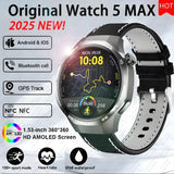 2025 New BOXUXING Watch 5 MAX Smart Watch AMOLED Screen NFC GPS Tracker Bluetooth Call Health Waterproof Smartwatch Men Women