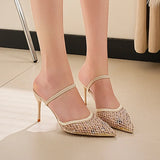 Sexy Pointed Toe Thin High Heel Slippers Women Plus Size 34-43 Stiletto Heeled Party Shoes Woman Elegant Slip On Sandals Ladies