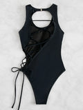 2026 Print Lace Up Back Swimsuit One Piece Solid Swimwear Women Bathing Swimming Suit Female Padded Summer Beachwear Bodysuit