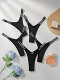 5 PCS Women's sexy thong with low waist smooth letter belt underwear casual comfortable and fun underwear C977