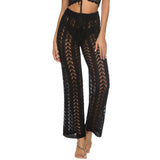 S - XL Women Crochet Knitted Beach Pants Hollow Out Elastic Straight Casual Trouser Holiday Beach Wide Leg Bikini Cover Up V2651
