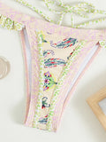 Floral Printed Halter Ruffled Frilled Bikini Women Swimwear Female Swimsuit Two-pieces Bikini set Thong Bathing Suit Swim Lady
