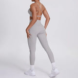 Women's Seamless Yoga Set Cross Back Sports Bra & High Waist Booty Lifting Yoga Leggings Gym Running Fitness Workout Outfit