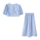Foridol Striped Women Summer New in Matching Sets Top+skirt  Two Piece Set Outfits 2025 Light Blue Beach Casual Elegant Suit