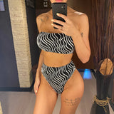 Sexy Wave Striped Bandeau High Waist Bikini Female Swimsuit Women Swimwear Two-Pieces Bikini Set Bather Bathing Suit Swim V5445