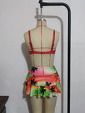 2026 Sexy Ruffled Swimsuit Women Push Up Cross Bikini Women Maple Print Gradient Beach Skirt Bathing Suit Skirt Swimwear Tankini