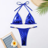 New Micro Bikini Set for Woman Chain Link Swimsuit Sexy Backless Neck Lace-up Bathing Suit Beachwear Female Push Up Swimwear