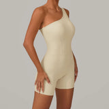 Summer One Shoulder Yoga Short Jumpsuit Women Sexy Cut Out Backless Scrunch Booty One Piece Suit Gym Workout Fitness Clothes
