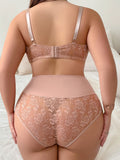Plus size 2-piece sexy women's underwear set semi transparent lace retro fashion large underwear pink Lingerie MR3419