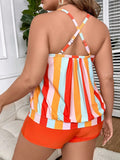 Striped Tankini 2026 Large Plus Size Swimsuit Women High Waist Swimwear Female Beach Wear Bathers Bathing Swimming Swim Suit