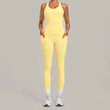 Women's Seamless Yoga Sets Sports Fitness Hip-lifting High Waist Pant Sleeveless Backless Suits Workout Running Leggings Sets