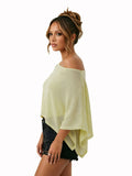 Womens Shawl Tops Lightweight Stylish Solid Color Irregular Hem Boat Neck Loose Fit Sheer Poncho Blouse Summer Knit Cover-ups