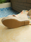Summer Boho Bow Knot Espadrille Wedge Sandals for Women Open Toe Slip-On 10cm Platform Heel Casual Mules Slides Beach Shoes