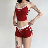 Sports and leisure two-piece camisole sports vest lace-up shorts set
