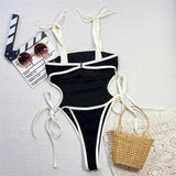 2026 Ribbed Strappy Mini Micro Thong Women Swimwear One Piece Swimsuit Female High Cut Leg Padded Bather Bathing Suit Swim V6711