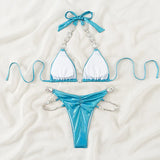 Snake Printed Halter Rhinestone Diamond Bikini Women Swimwear Female Swimsuit Two-pieces Bikini Set Brazilian Bathing Suit Swim