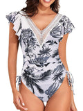 2026 Crochet Drawstring One Piece Swimsuit Women Sexy Ruffle Swimwear Female Solid Bathers Bathing Swimming Swim Suit Beachwear