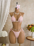 With Sarong Halter Printed Bikini Women Swimwear Female Swimsuit Padded Bather Bathing Suit Swim Three-pieces Bikini set K8073
