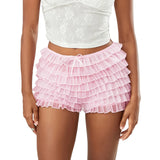 Solid Color Multi-Layer Mesh Short Pants Sweet Cute Bloomers Women Summer Ruffled Frilly Shorts