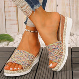 Fashion Mix Color Woven Sandals Women 2025 Summer Wedge Heel Bohemian Sandals Woman Lightweight Platform Sandles Plus Size 36-43