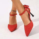 Flock Suede Female Sandals For Women Pointed Toe Stiletto Heel Buckle Strap Butterfly Knot OL Single Shoes Big Size 34-45 Sexy