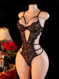 Adult Semi Transparent Heart-shaped Ornament Lace erotic Underwear Suspender Women Sexy Lingerie Nightclub Party Bodysuit