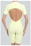 Summer Zipper Workout Jumpsuit Sports Overalls Women Running Fitness Short Sleeve Yoga Bodysuit