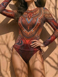 S - XXL Two-pieces Bikini set Bather Bathing Suit Swim Long Sleeve Flower Printed Bikini Female Swimsuit Women Swimwear K8062