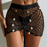 Hollow Out See Through Shell Crochet Knitted Beach Skirt Cover Up Cover-ups Beach Dress Beach Wear Beachwear Female Women V6479