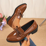 Patent Leather Bowknot Oxford Shoes Women Plus Size 43 Pointed Toe Thick Heel Pumps Woman Elelgant Slip On Pu Leather Shoes 2026