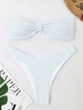 Contrast Binding Bandeau Bikinis 2026 Women Sexy Swimsuit Solid Padded Swimwear Female Bathing Suit Swimming Summer Beachwear