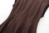 Foridol Stand Collar Sleeveless Pleated Tank Dress for Women Brown Casual Short Autumn Winter Dress Zip Black Ladies Vestidos