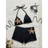 Sequins Starfish Halter High Waist Bikini Female Swimsuit Women Swimwear Two-Pieces Bikini Set Bather Bathing Suit Swim V8215