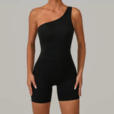 One Shoulder Women Sports Jumpsuit Sleeveless Yoga Rompers Backless Sportswear Women Workout One Piece Bodysuits Female