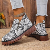 Fashion Snake Print Ankle Boots Women Spring Autumn Plus Size 36-43 Platform Boots for Woman Zipper Up Round Toe Botas Lady