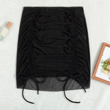 Mesh Sheer Beach Cover Up Skirt Women Ruffle Ruched Swim Skirt With Drawstring Bathing Suit Bikini Beach Dress Sarong Beachwear