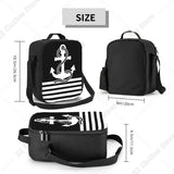 Custom Black White Nautical Anchor Stripe Thermal Insulated Lunch Bag Women Lunch Tote for Outdoor Camping Travel Bento Food Box