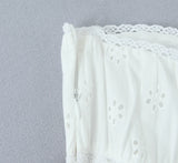 Foridol White Cotton Summer Women's Dress 2025 Off Shoulder Strapless Mini Beach Dress Casual Flower Embroidery Drawstring Dress