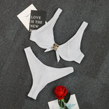 Sexy Black White Bikini Set 2026 Women Metal Ornament Push Up Underwire Bra Thong Swimsuit Beach Holiday Bathing Suit Swimwear