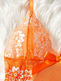 Summer Orange Hot Lace Mesh Contrasting Sexy Babydoll Dress Slim Fit Erotic Lingerie With Thongs Sex Night Costumes