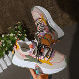 New Mixed Color Chunky Platform Sneakers Women 2026 Fashion Lace Up Thick Bottom Vulcanized Shoes Woman Non Slip Old Dad Shoes