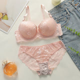 Transparent Floral Two Pieces Clothing Underwire Push Up Lingeries For Woman A2123