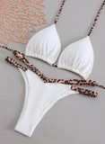 Sexy White Leopard Patchwork Micro Bikini 2026 Women Halter Push Up Bra Hollow Out Thong Swimsuit Bathing Suit Holiday Swimwear