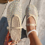 Mesh Breathable Rhinestone Fashion Versatile Women's New Foreign Style Niche Belt Flat Soft Soled Mary Jane Shoes Womens Shoes