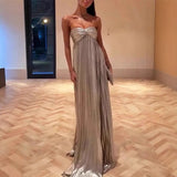Gold Hot Tube Top Party Dresses Women Solid Color Sexy Hot Girls Fold Banquet Slit Evening Dress Female Streetwear Long Vestidos
